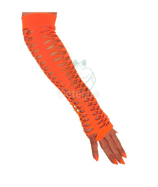 Oranje handschoenen vingerloos met grote gaten