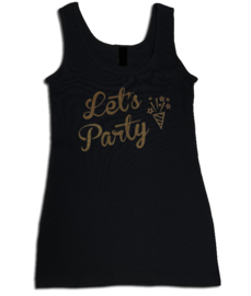 Party tanktop zwart met gouden glitter opdruk "Let's Party "