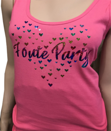 Foute party tanktop pink met hartjes opdruk multicolour