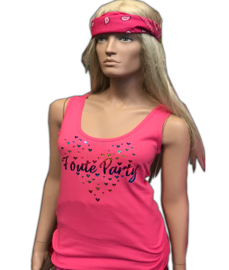 Foute party tanktop pink met hartjes opdruk multicolour