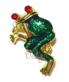 Broche groen met gouden kikker staand