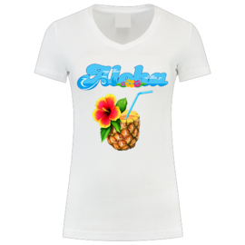 Toppers  in Concert 2024 t-shirt dames wit  V hals opdruk "Aloha ananas"