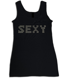 Tanktop zwart met zilveren glitter opdruk "Sexy"