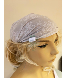 Haarband / bandana "licht grijs met bloemetjes motief"