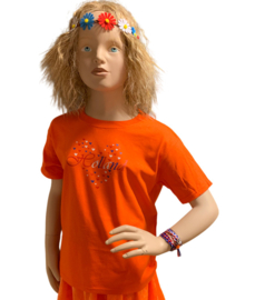 Oranje Koningsdag shirt meisje opdruk hartjes Holland