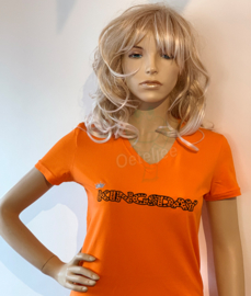 T-shirt Koningsdag dames oranje met glitter kroontje en tekst kingsday