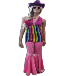 Haltertop- jurkje pink en regenboogkleuren