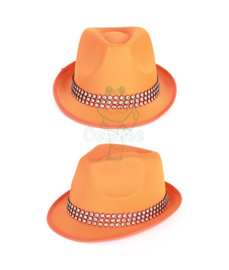 Oranje hoedje met strassband