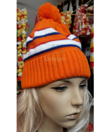 Oranje ijsmuts rood/wit/blauw met pompon (m/v)