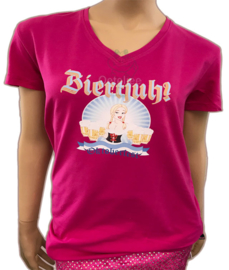 Oktoberfest t-shirt dames roze met print Biertjuh?