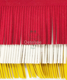 Suéde franjeband Oeteldonk rood wit geel 4 of 5 cm lengte