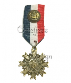 Medaille 3 blauw/ wit/ rood met oud bronzen ster