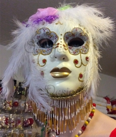 Venetiaans oogmasker wit met veren fantasie