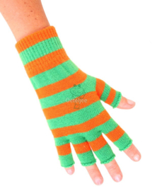 Vingerloze handschoenen Kruikenstad groen-oranje smalle streep