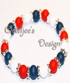 Armband - Rood wit blauw met zilverkleurige spacertjes