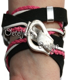 Armband wrapped 3 tinten zwart fuchsia wit