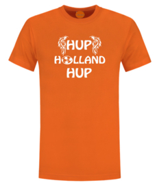 WK voetbal t -shirt heren oranje met opdruk hup Holland hup wit