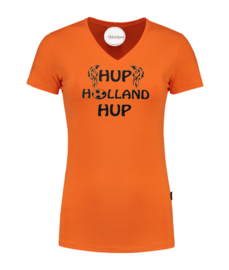 WK voetbal t -shirt dames oranje hup Holland hup zwart glitter