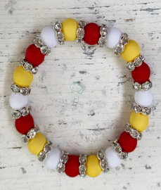 Oeteldonkse armband met echte strass kralen  rood wit geel dames
