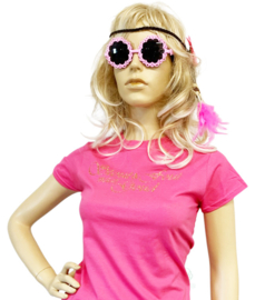 Toppers  in Concert t-shirt dames roze met gouden glittertekst stout & fout maar Goud