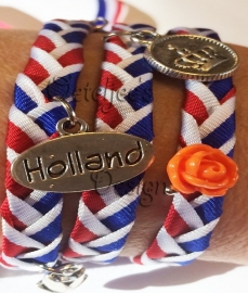 Wikkel armband rood wit blauw met Holland bedeltjes