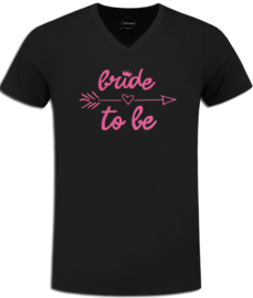 t-shirt vrijgezel "Bride to be" dames zwart met pink glitter opdruk