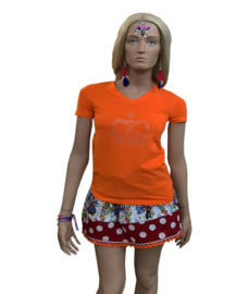 T Shirt Koningsdag dames oranje met strass kroon