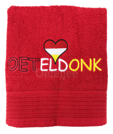Oeteldonkse geborduurde handdoek rood of geel
