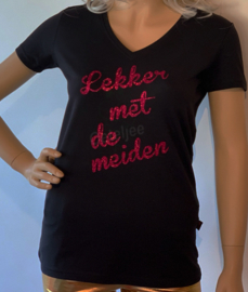 T-shirt dames zwart "Lekker met de meiden"