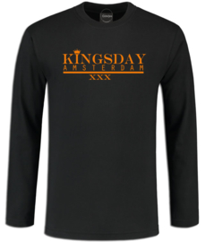 Koningsdag longsleeve heren zwart "Kingsday Amsterdam XXX"