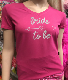 t-shirt vrijgezel "Bride to be" dames V-hals pink met zilveren glitter opdruk