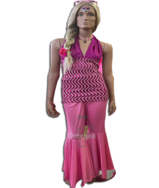 Haltertop- jurkje pink met zilveren pailletten