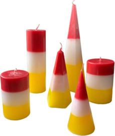 Oeteldonkse cylinder kaars rood wit geel groot