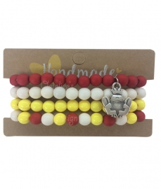 Armband Oeteldonk 4delig rood wit geel met kikkerbedel