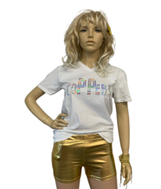 Toppers  in Concert t-shirt wit  V hals met bling bling strass look
