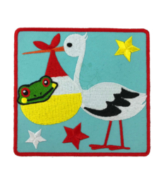 Oeteldonk embleem ooievaar met kikker blauw