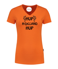WK voetbal t -shirt dames oranje hup Holland hup zwart