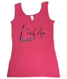 Tanktop fuchsia roze maandag / gay pride met glitter rainbow tekst "Liefde is liefde"