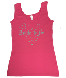 Tanktop vrijgezel roze "Bride to be" met zilveren glitter hartjes