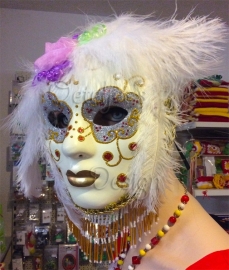 Venetiaans oogmasker wit met veren fantasie