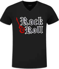 Zwart festival t-shirt Rock & Roll met rode glitter gitaar