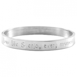 Stainless steel armband met tekst:  'love life & enjoy every moment'