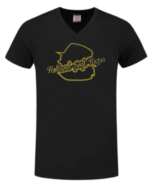 Holland zingt Hazes t-shirt heren zwart V-hals met gouden metallic opdruk