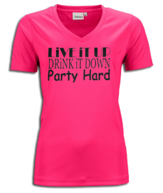 Party t-shirt dames pink Party hard zwarte glitters