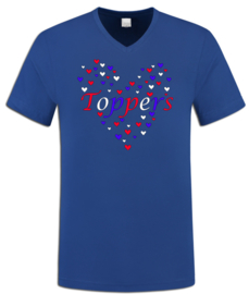 Toppers  in Concert t-shirt royal blue V hals met rood wit blauwe hartjes