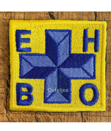 EHBO embleem met kruis geel/blauw