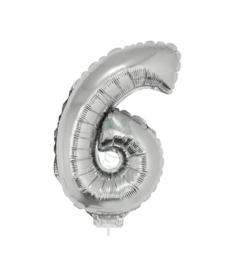 Folie ballon zilver cijfer 6 (41 cm)