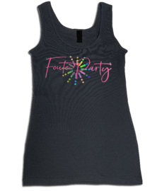 Zwarte tanktop dames met pink glitter opdruk "Foute Party " en bling bling