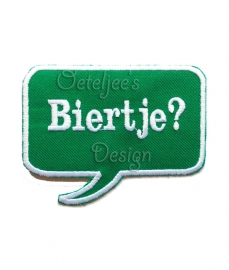 Geborduurde applicatie "Biertje?"