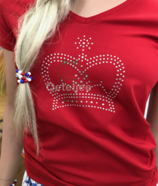 T-shirt dames rood met strass kroon